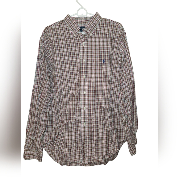 RALPH LAUREN CLASSIC FIT 17/XL Men's XL Button Down Shirt Red Blue Plaid - Picture 1 of 11